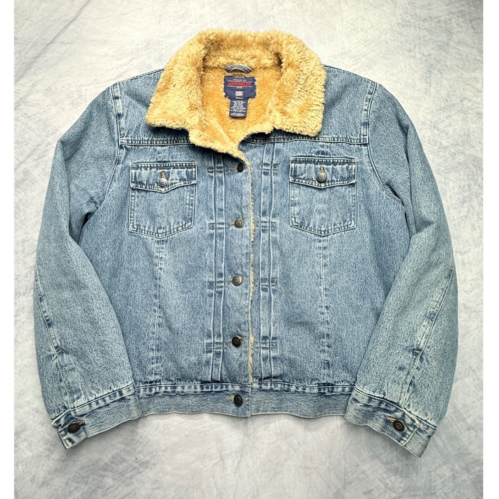 vintage 90s Faded Glory Denim Sherpa Lined Trucker Jacket womens sz 1x Jean Coat